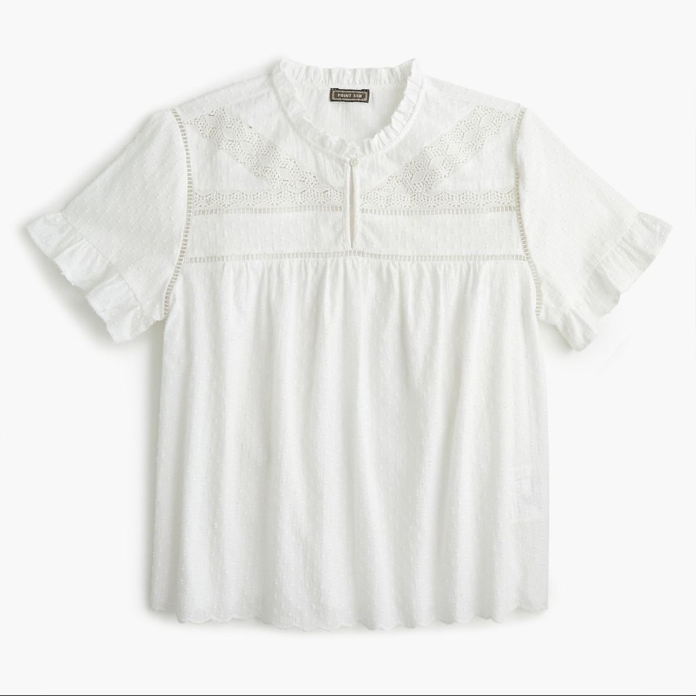 J. Crew Point Sur ruffle sleeve embroidered blouse